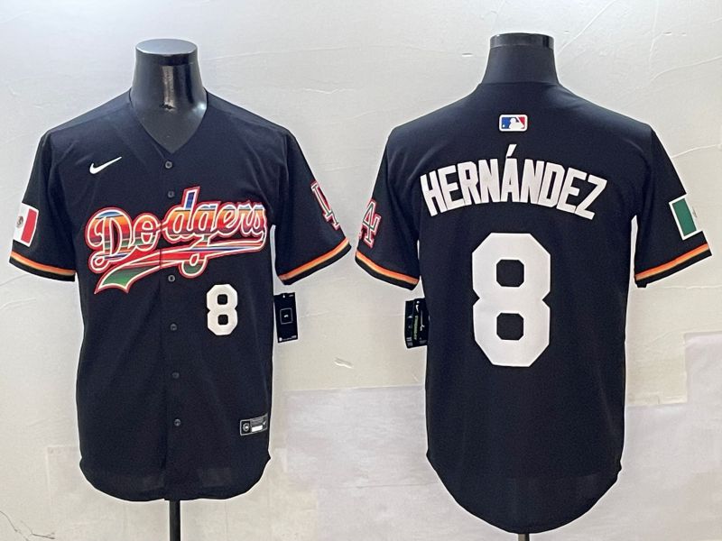 Men Los Angeles Dodgers #8 Hernandez Black rainbow Nike 2025 MLB Jersey style 4